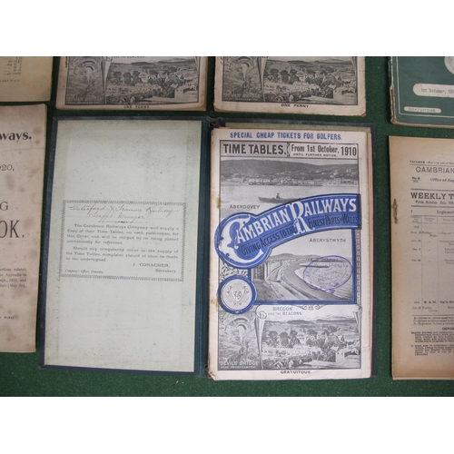 148 - Eight Cambrian Railways (CR) timetables for 1903, 1908, 1909, 1910, 1912, 1913, 1915 and 1920 togeth... 