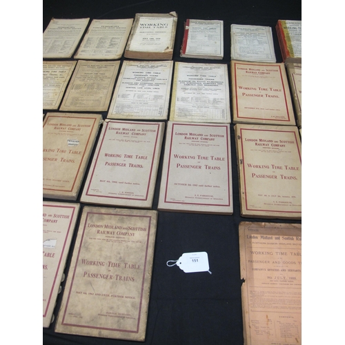 151 - Twenty eight London, Midland & Scottish Railway (LMS) timetables for 1923 (x3), 1926 (x3), 1928 (x2)... 