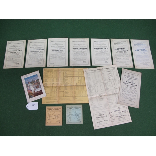 157 - Thirteen Stratford-upon-Avon & Midland Junction Railway (SMJR) timetables for 1908, 1911, 1912 (x2),... 