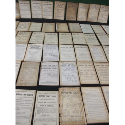 160 - Sixty Great Western Railway (GWR) Service timetables for 1872, 1876 (x7), 1877 (x3), 1878 (x2), 1879... 