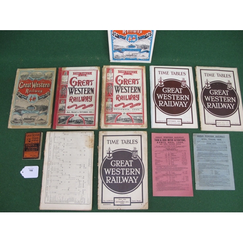 166 - Seven 20th century Great Western Railway (GWR) timetables for 1900, 1903, 1905, 1914, 1915, 1920 and... 