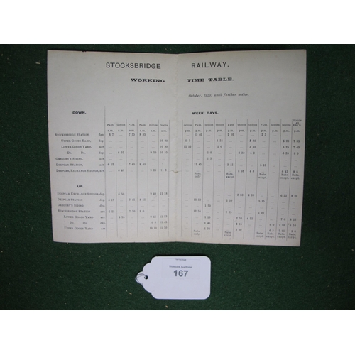 167 - October 1920 card timetable for the Stocksbridge  Railway which ran from Stocksbridge to Deepcar on ... 