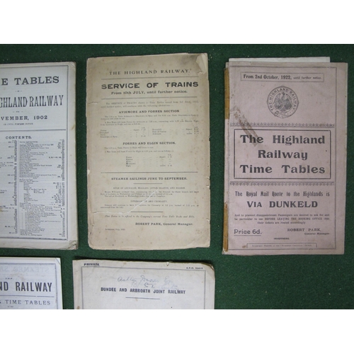 168 - Five Highland Railway (HR) timetables for 1895, 1902 and three different ones for 1922 together with... 