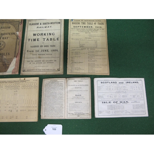 169 - Eight Glasgow & South Western Railway timetables for 1851 (small hardback), 1877, 1894, 1903, 1904, ... 