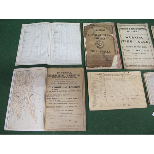 169 - Eight Glasgow & South Western Railway timetables for 1851 (small hardback), 1877, 1894, 1903, 1904, ... 