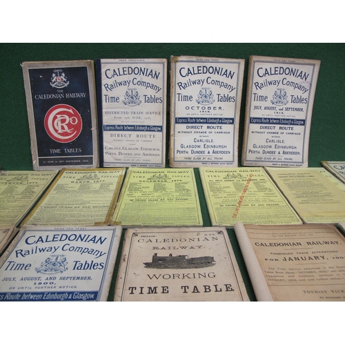 171 - Eighteen Caledonian Railway (CR) timetables for 1857, 1871, 1875, 1877, 1879, 1880 (x2), 1893, 1900 ... 