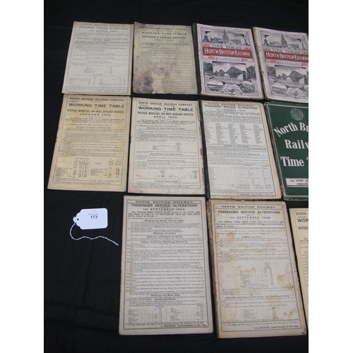 173 - Eighteen 20th century North British Railway (NBR) timetables for 1900, 1902 (x4), 1903, 1905 (x5), 1... 