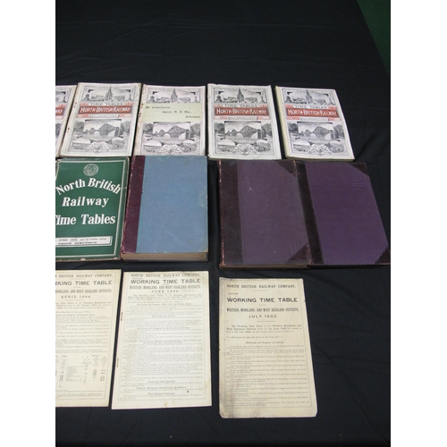 173 - Eighteen 20th century North British Railway (NBR) timetables for 1900, 1902 (x4), 1903, 1905 (x5), 1... 