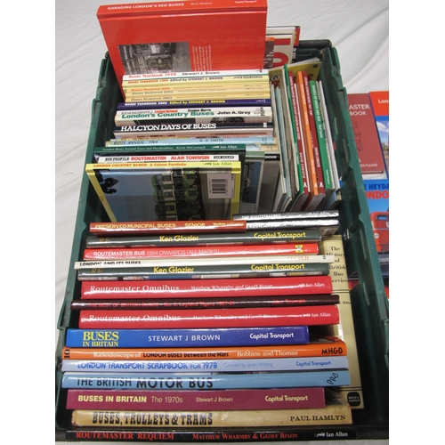 188 - Crate of approx fifty hard and soft back books on the subject of buses to include: their history, in... 