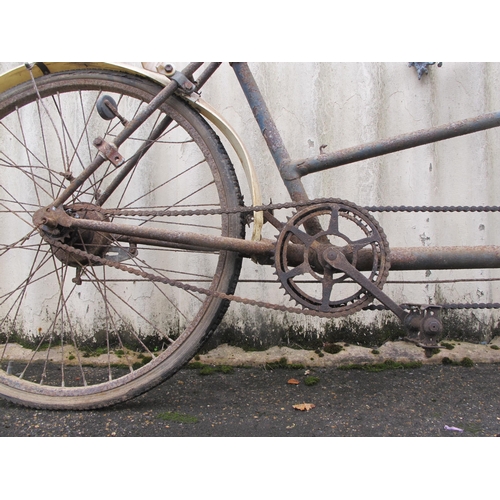 203 - Old tandem bicycle of unknown manufacture with centre pull front brakes, a Brooks saddle, three gear... 