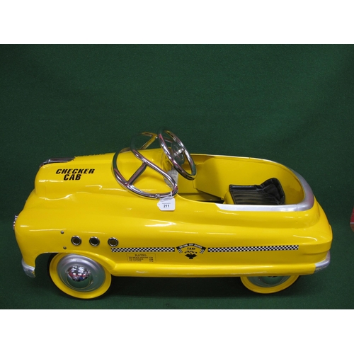 211 - Modern, all metal, Made in China pedal car for 3-6 year olds, finished as a New York City checker ye... 