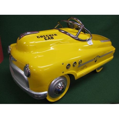 211 - Modern, all metal, Made in China pedal car for 3-6 year olds, finished as a New York City checker ye... 