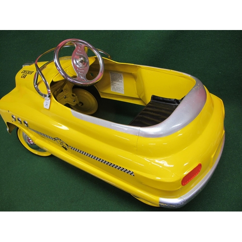 211 - Modern, all metal, Made in China pedal car for 3-6 year olds, finished as a New York City checker ye... 