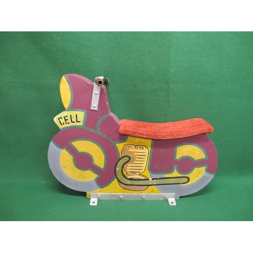 212 - Ex-fairground ride painted wooden motorbike with metal handle bars and padded seat for two, stencill... 