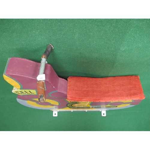 212 - Ex-fairground ride painted wooden motorbike with metal handle bars and padded seat for two, stencill... 