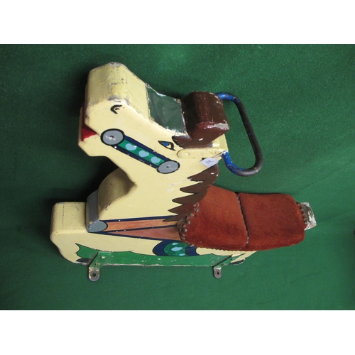 213 - Ex-fairground ride painted wooden horse with metal loop handle and padded seats for two - 46