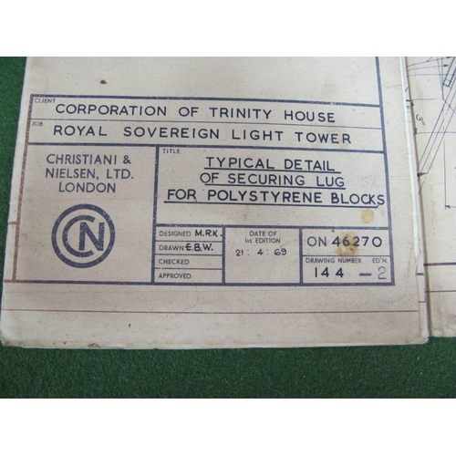 228 - Six 1969/1970 folded plans of constructional details of parts for the Trinity House Royal Sovereign ... 