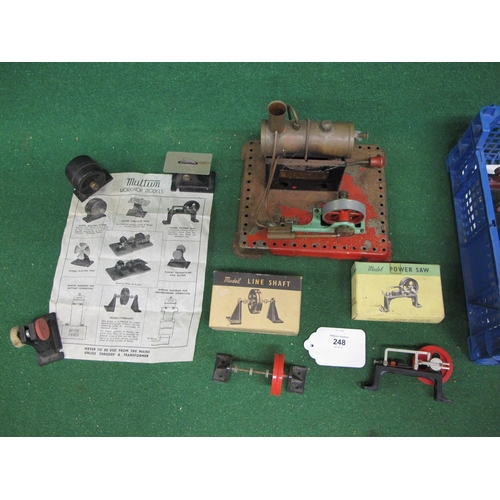 248 - Mamod stationary single cylinder steam engine with spirit burner together with several boxed and loo... 