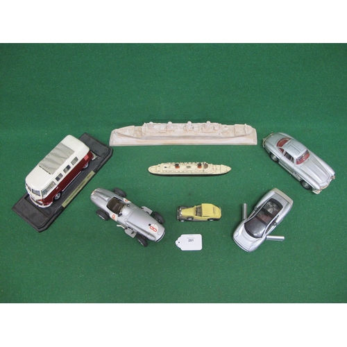 281 - Mixed loose lot to include: diecast and plastic cars from Burago (Mercedes 300SL Gullwing), Maisto (... 