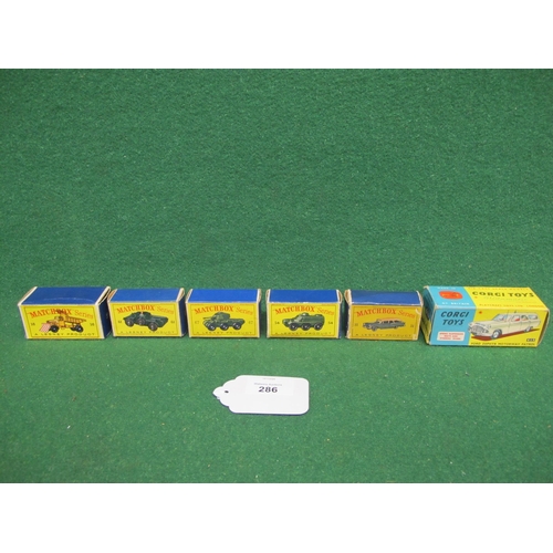 286 - Six EMPTY but complete diecast vehicle boxes for: Matchbox Series 16, 31, 54, 61 and 67 together wit... 