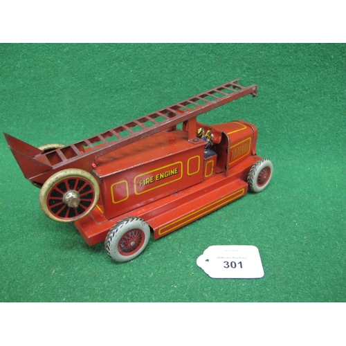 301 - Chad Valley tinplate clockwork Fire Engine with removable escape ladder and driver - 9