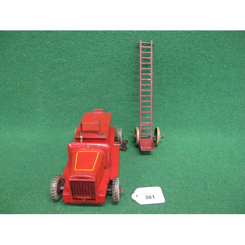 301 - Chad Valley tinplate clockwork Fire Engine with removable escape ladder and driver - 9