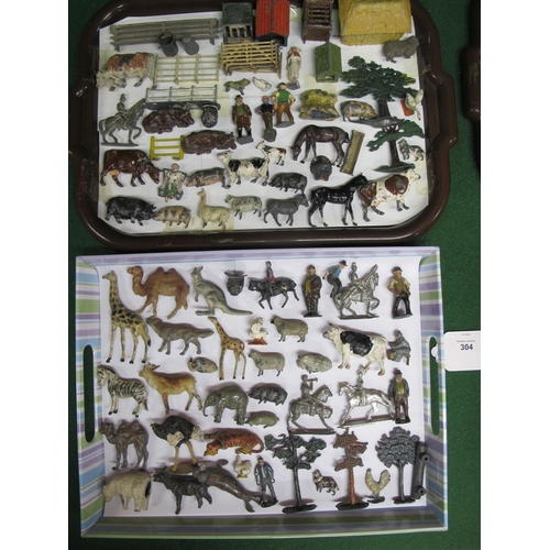 304 - Quantity of hollow cast farm and zoo animals, huntsman and hounds, animal housing, hurdles, figures,... 