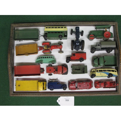 309 - Tray of seventeen loft find playworn 1940's-1950's Dinky commercial and farm diecast vehicles togeth... 