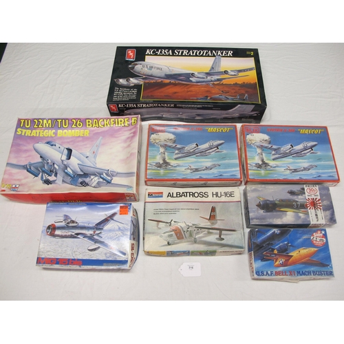 316 - Eight boxed plastic aircraft kits from Ertl, Tamiya, Monogram, Esci, Bilek etc to include: a Stratot... 