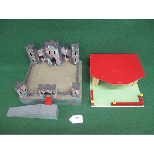 324 - Possibly Triang wood, card and metal model fort which assembles on its own - 14.5