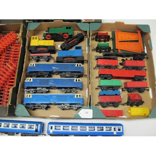 329 - Four boxes of playworn Triang battery powered plastic Big-Big Train items to include: three Blue-Fli... 