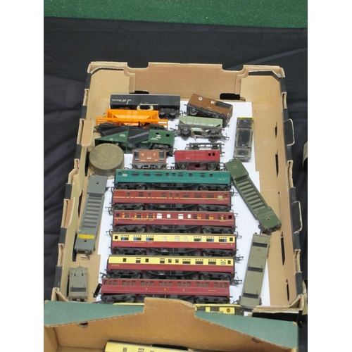 345 - Three boxes and a suitcase of mostly Triang OO scale items to include: two 4-6-2 Princess tender loc... 