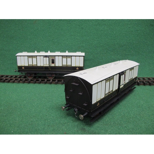 382 - Two all metal Gauge 1 L&NW Rly six wheel Guards/Brake/Parcels vans No's. 8067 and 8425 with side gua... 