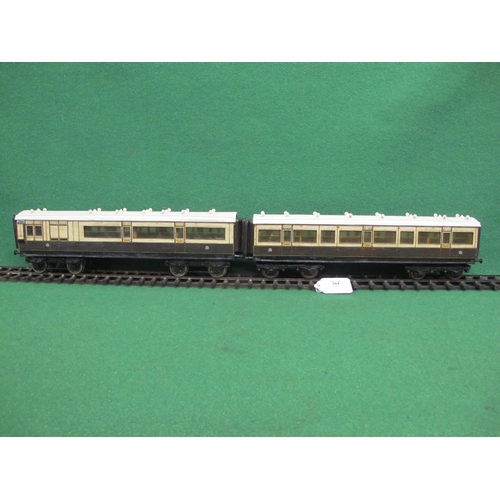 384 - Two Gauge 1 wood and metal bogie corridor coaches, all 3rd Brake with ducketts and 3rd and 1st compo... 