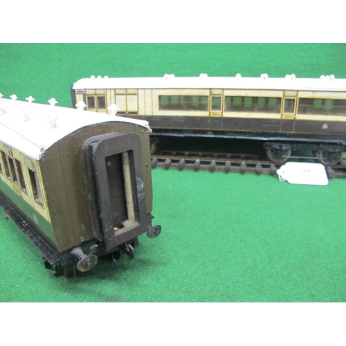 384 - Two Gauge 1 wood and metal bogie corridor coaches, all 3rd Brake with ducketts and 3rd and 1st compo... 