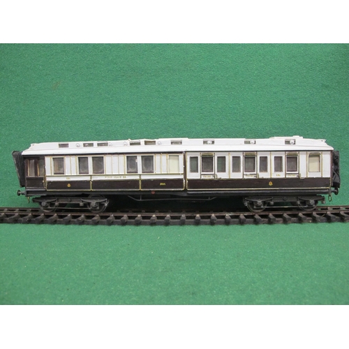 387 - Wood and metal Gauge 1 1st and 3rd Class corridor Clerestory coach No. 124 with door handles, hand r... 