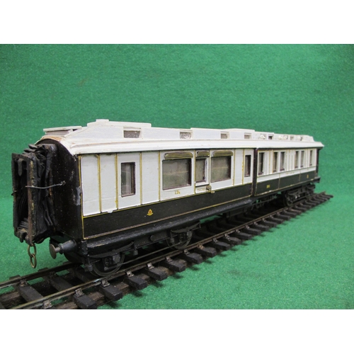 387 - Wood and metal Gauge 1 1st and 3rd Class corridor Clerestory coach No. 124 with door handles, hand r... 