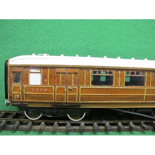 388 - Possibly Fred Newman Gauge 1 wood and metal model of a Gresley Teak LNER 1st and 3rd corridor coach ... 