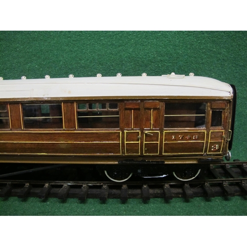 388 - Possibly Fred Newman Gauge 1 wood and metal model of a Gresley Teak LNER 1st and 3rd corridor coach ... 