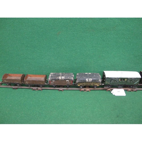 397 - Eight wood and metal O Gauge Southern Railway four wheeled Goods wagons including a Cattle wagon and... 