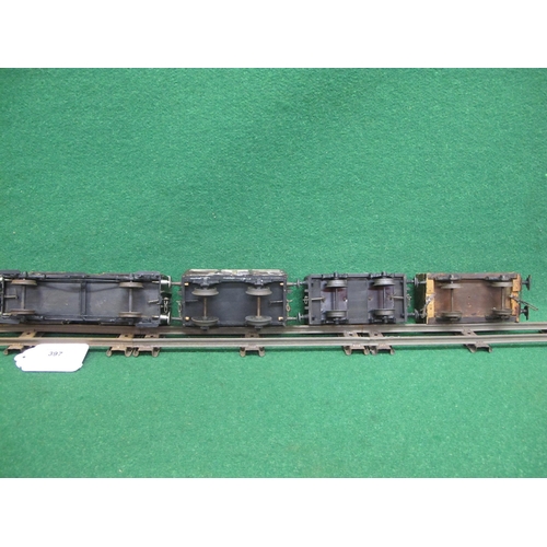 397 - Eight wood and metal O Gauge Southern Railway four wheeled Goods wagons including a Cattle wagon and... 