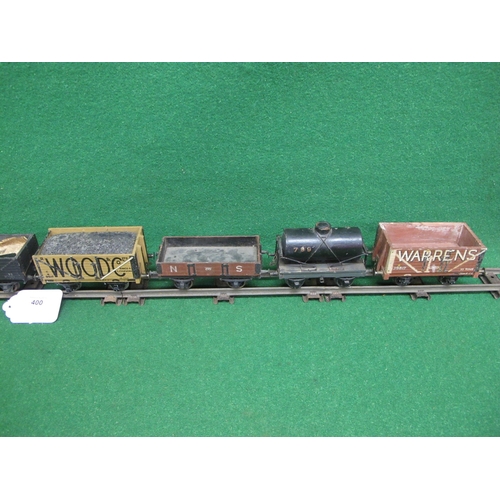 400 - Eight O Gauge wood and metal four wheel Goods wagons including Private owner, two Tank wagons and a ... 