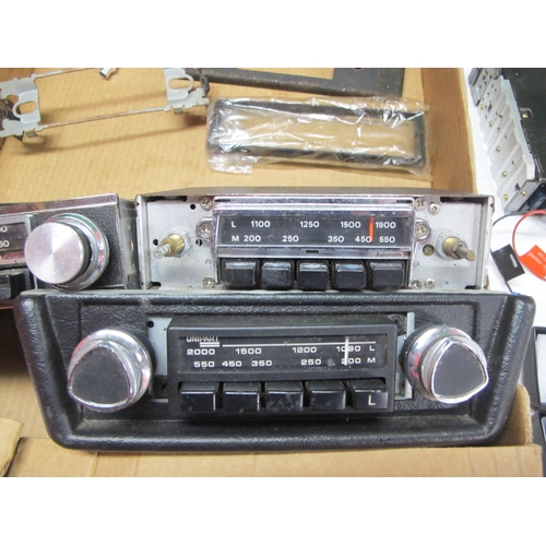 45 - Box of old car radios, surrounds and mounting box including a JVC CD receiver KD-G801 with removable... 