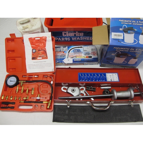 49 - Clarke electric parts washer with fluid and brush & hose set together with a Slide Hammer Puller Set... 