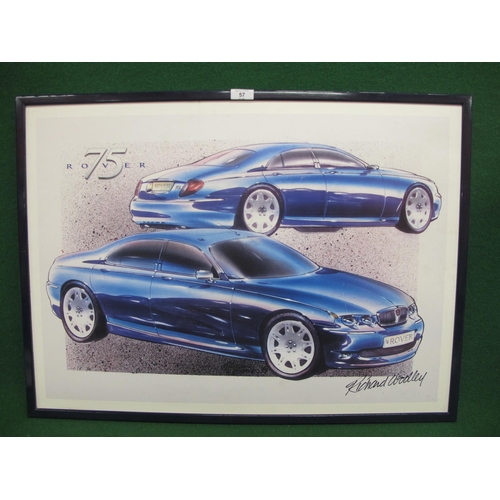 57 - Two Limited Edition prints of new vehicle concept sketches featuring: Rover 75, signed by Richard Wo... 