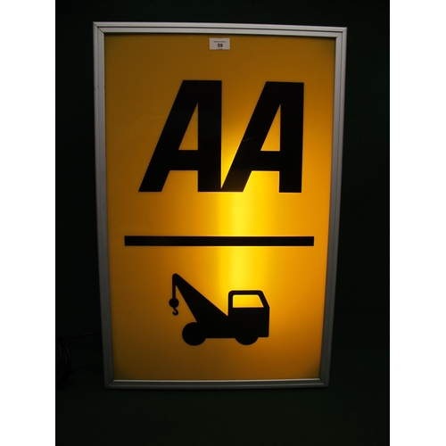 59 - Double sided light box featuring AA and a breakdown truck, of aluminium and Perspex construction wit... 