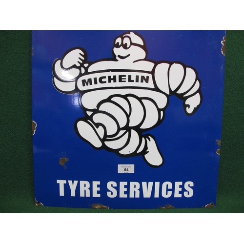 64 - Convincing reproduction enamel sign for Michelin Tyre Services featuring a running Bibendum - 17.75