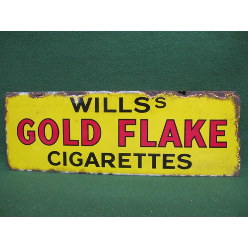 67 - Double sided enamel advertising sign for Wills's Gold Flake Cigarettes, black and red letters on a y... 