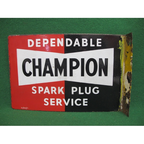 72 - Double sided enamel advertising sign for Dependable Champion Spark Plug Service, black, white and re... 