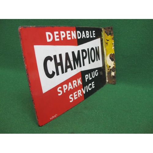 72 - Double sided enamel advertising sign for Dependable Champion Spark Plug Service, black, white and re... 